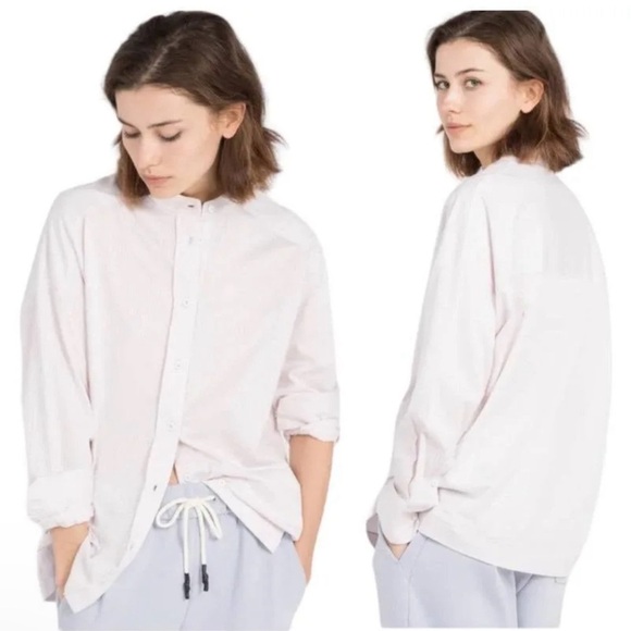 MaxMara Leisure Light Pink Edmea Striped Button Down Blouse Mandarin Collar - Picture 2 of 7